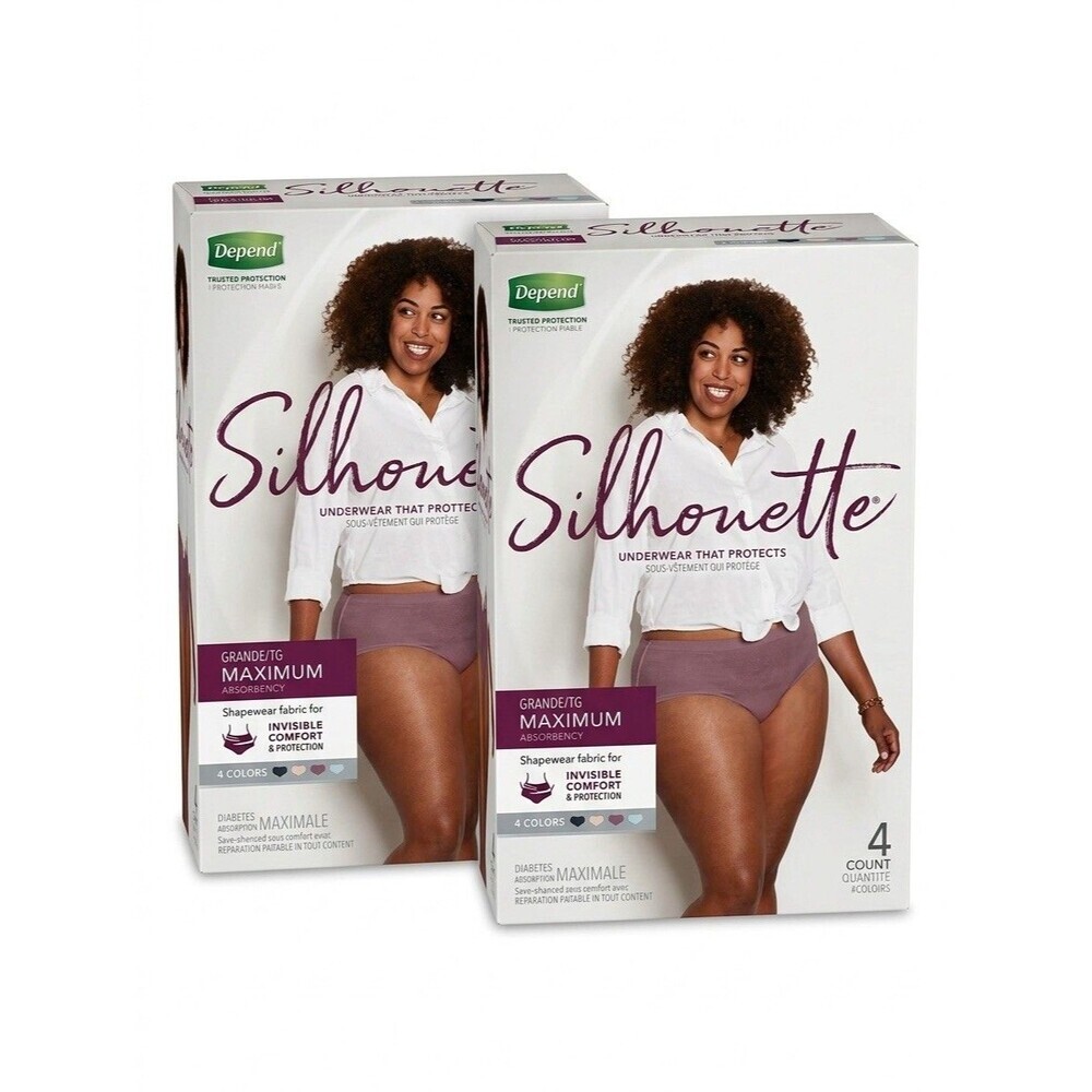 Depends Silhouette Incontinence Underwear for Women, Maximum, L/XL, (2) 4 count